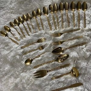 Vintage Rogers Gold 27 Piece Stainless Steel Korea Rose Pattern